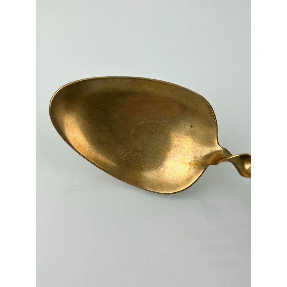 MCM Siam Gold Tone Serving Fork & Spoon Wood Handle Twist Buddha Unique Vintage
